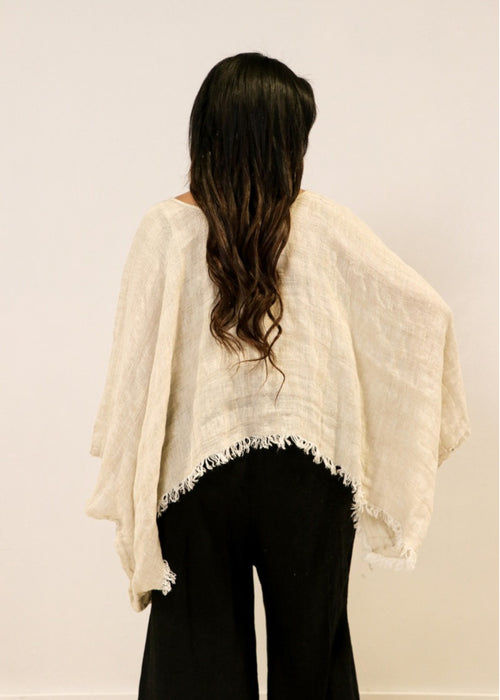 Rustic Linen Alice Fringed Poncho Top - Natural Combo