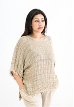 Rustic Linen ‘Aurora’ Fringed Wide Sleeves Top - Natural