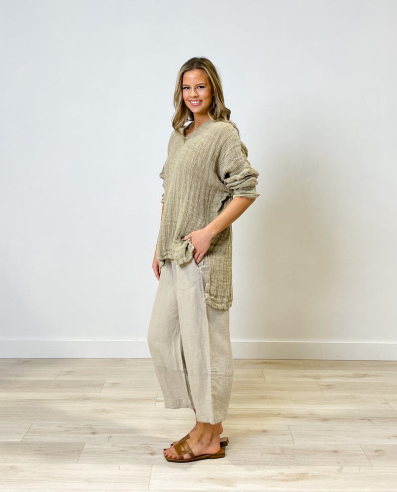 Rustic Linen ‘Audrey’ Long Sleeve Top - Natural