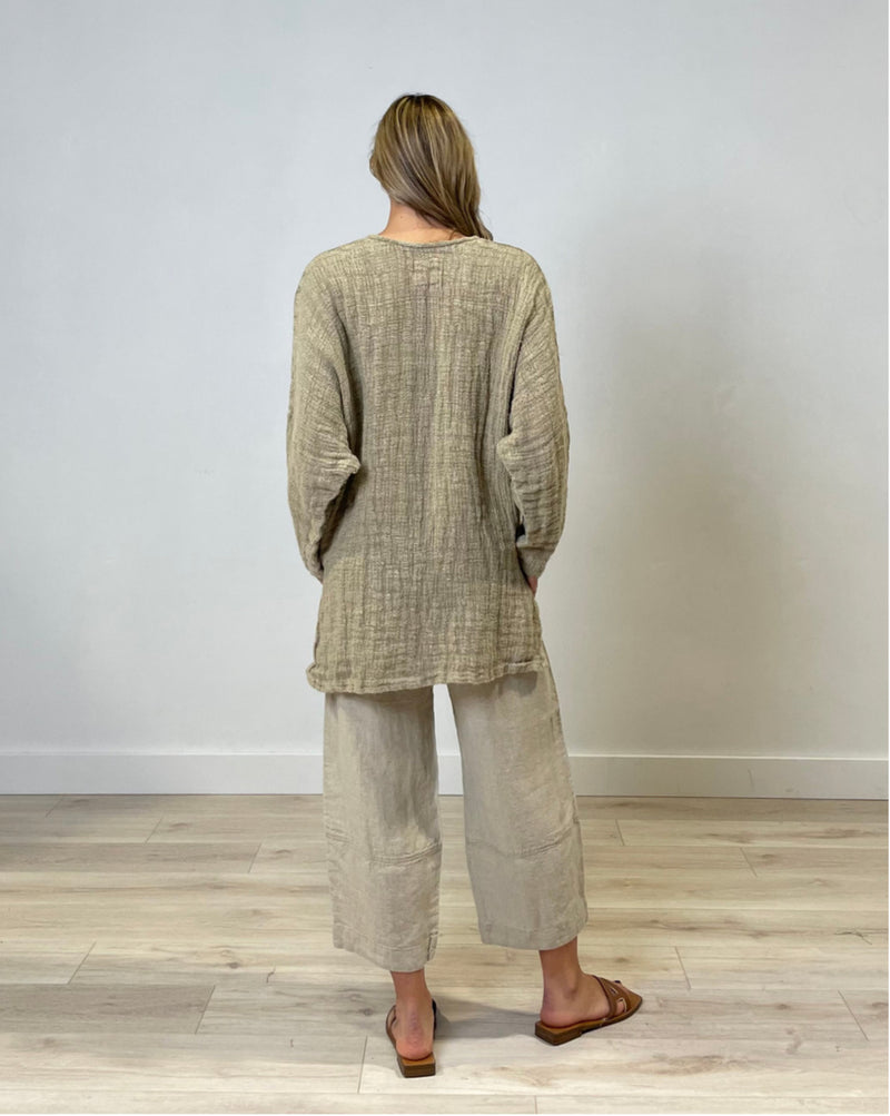 Rustic Linen ‘Audrey’ Long Sleeve Top - Natural