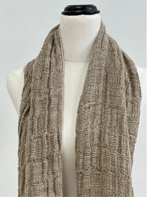 Rustic Linen ‘Petra’ Fringed Scarf - Spaced Natural