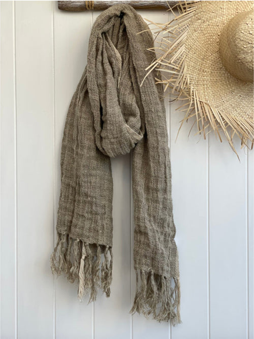 Rustic Linen ‘Audrey’ HeavyMesh Scarf/Runner with Fringe - Natural