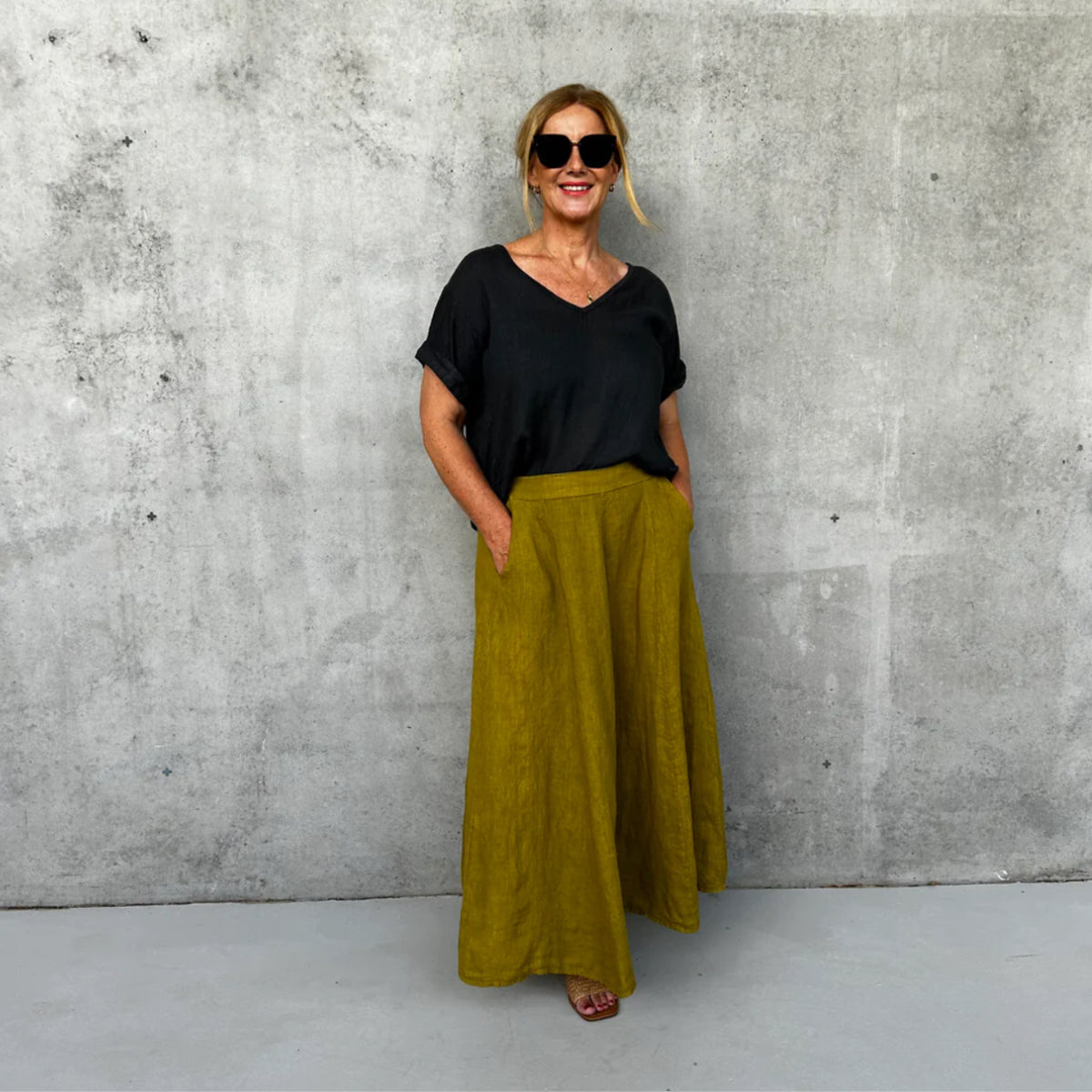 Frederic Italian Linen Full Length A Line Skirt With Pockets - Various Colours