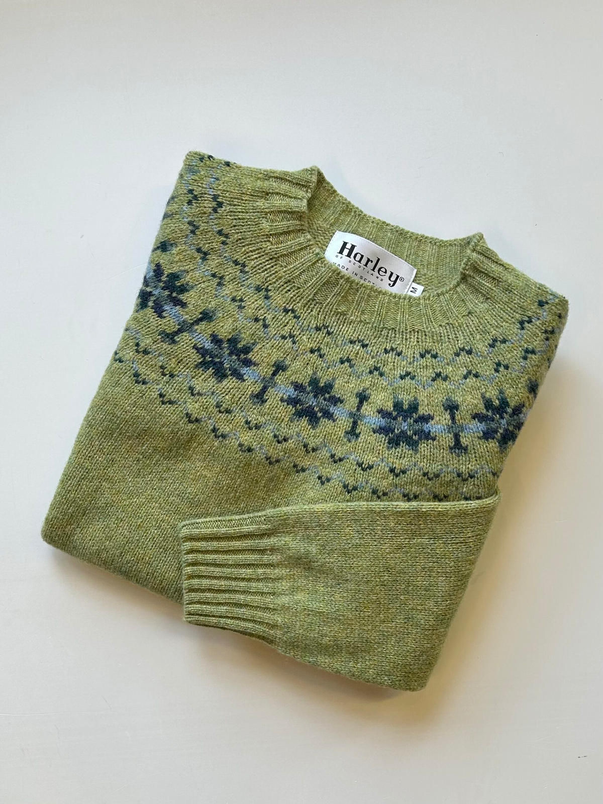 Harley of Scotland - Yoke Fairisle Jumper - Avocado