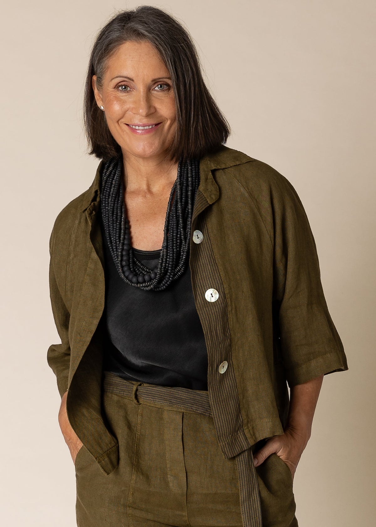 Imagine Fashion - ‘Karey’ Linen Top/Jacket  - Green Olive