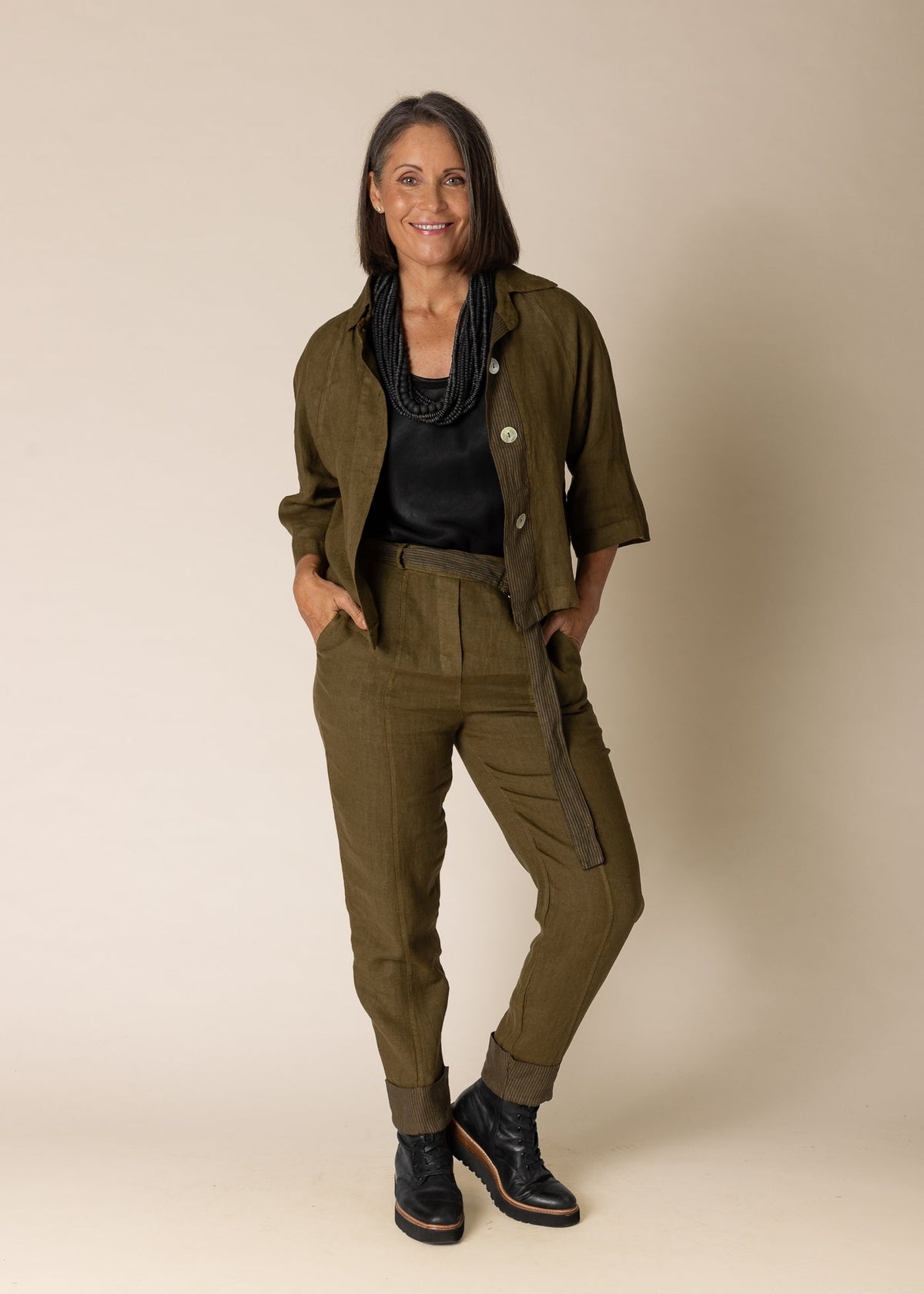 Imagine Fashion - ‘Karey’ Linen Top/Jacket  - Green Olive