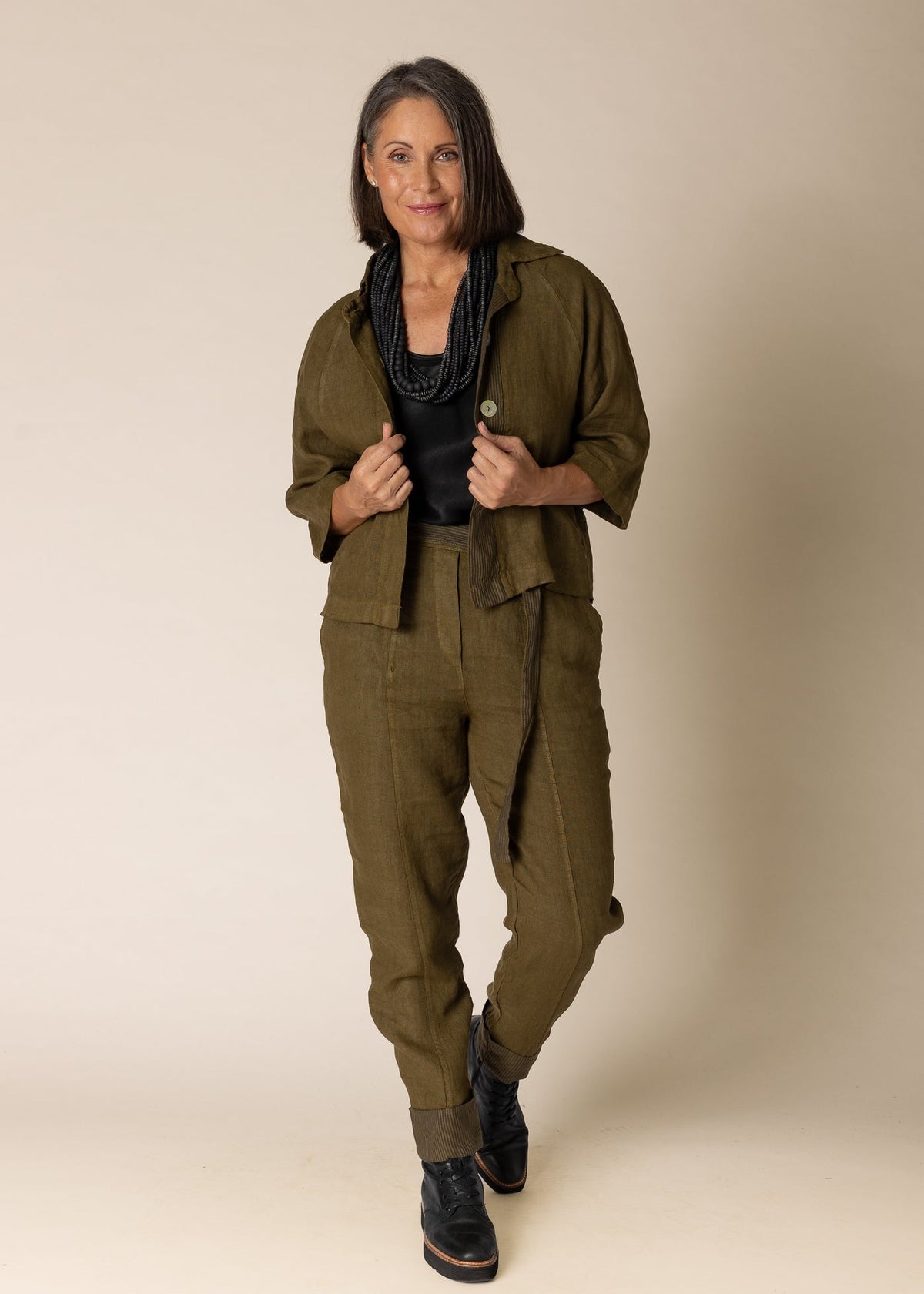 Imagine Fashion - ‘Karey’ Linen Top/Jacket  - Green Olive
