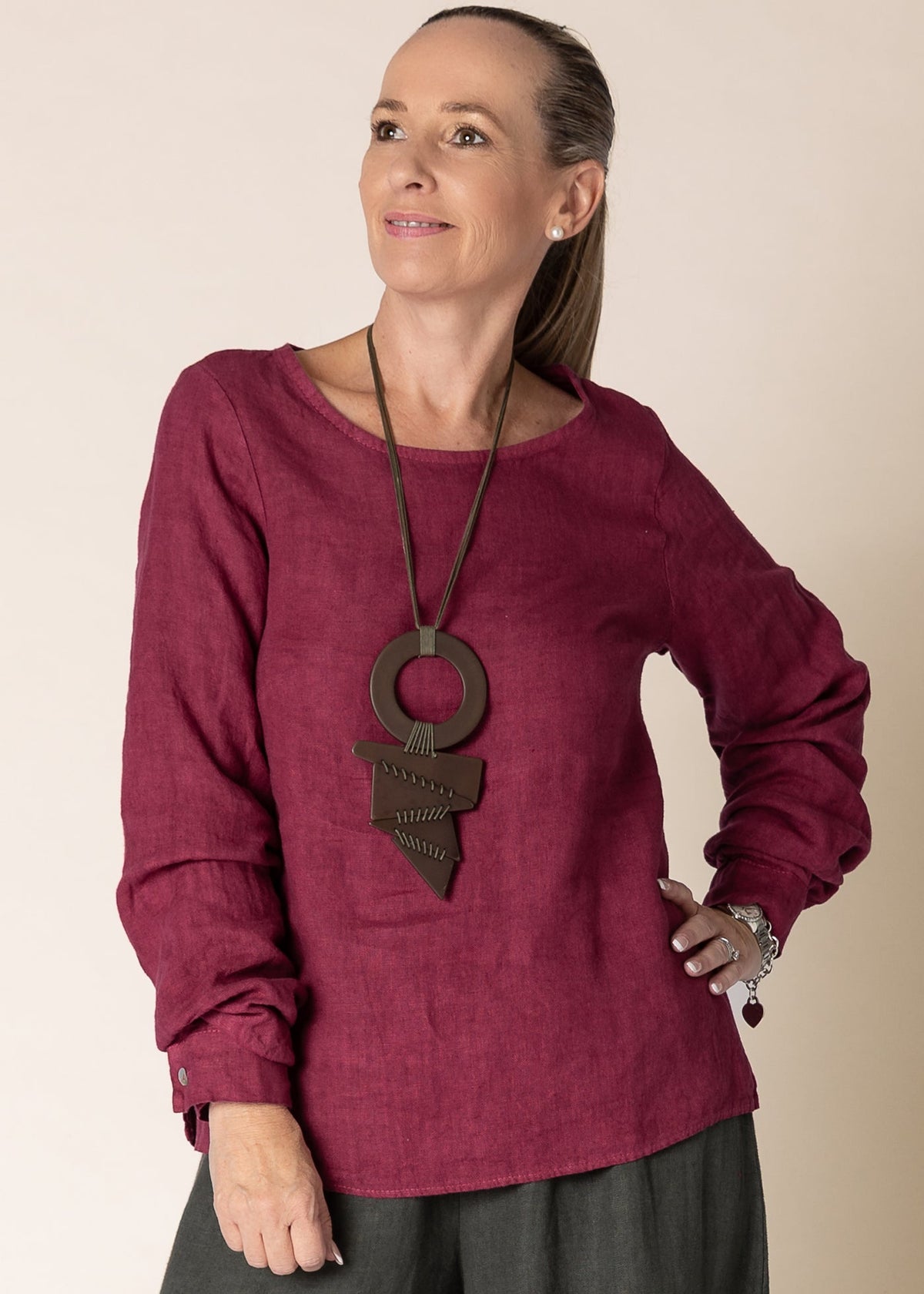 Imagine Fashion - ‘Karily’ Linen Top - Mulberry Wine