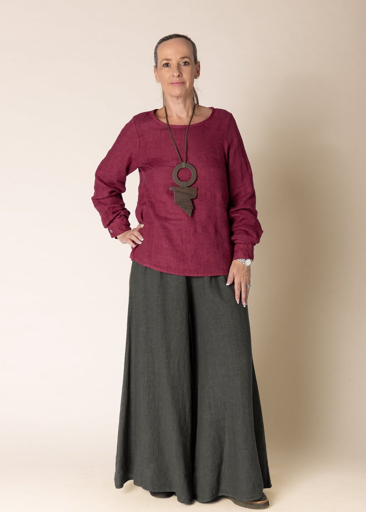 Imagine Fashion - ‘Karily’ Linen Top - Mulberry Wine