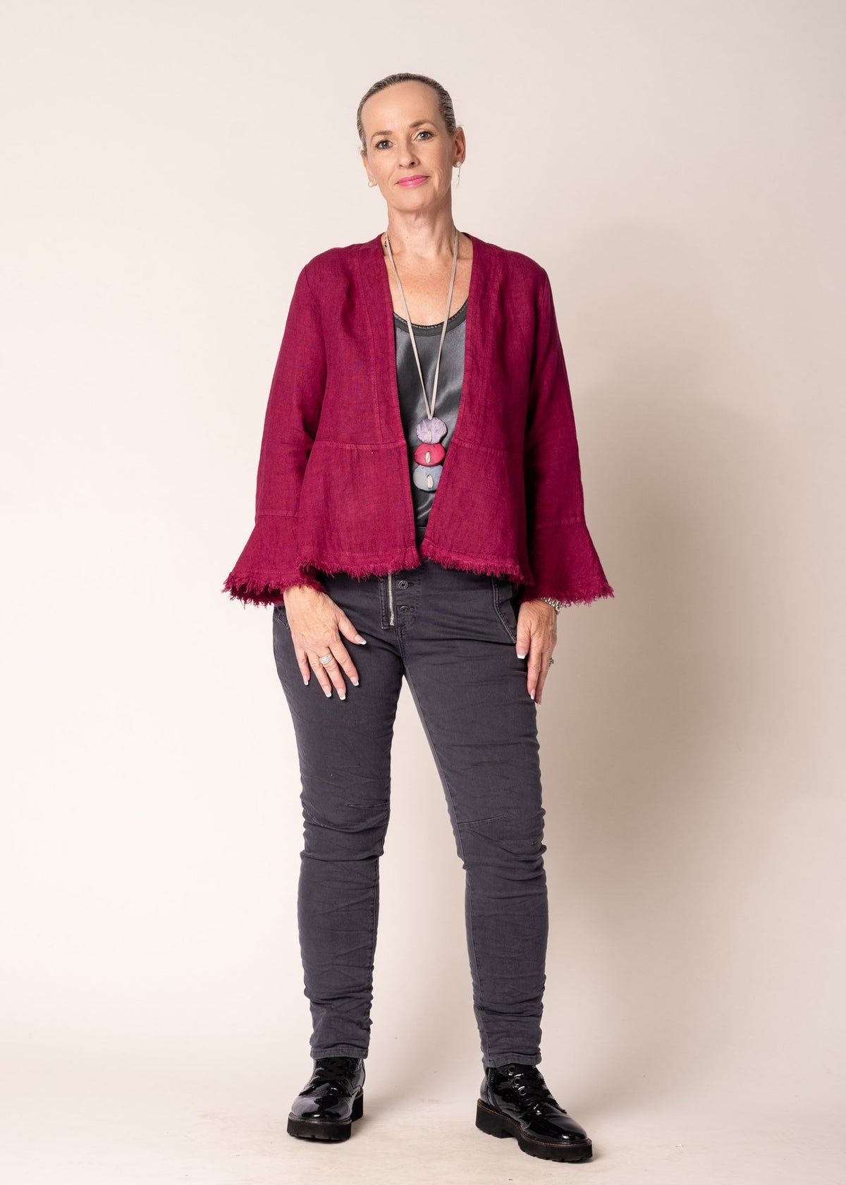 Imagine Fashion - ‘Katrina’ Linen Top/Jacket - Mulberry Wine