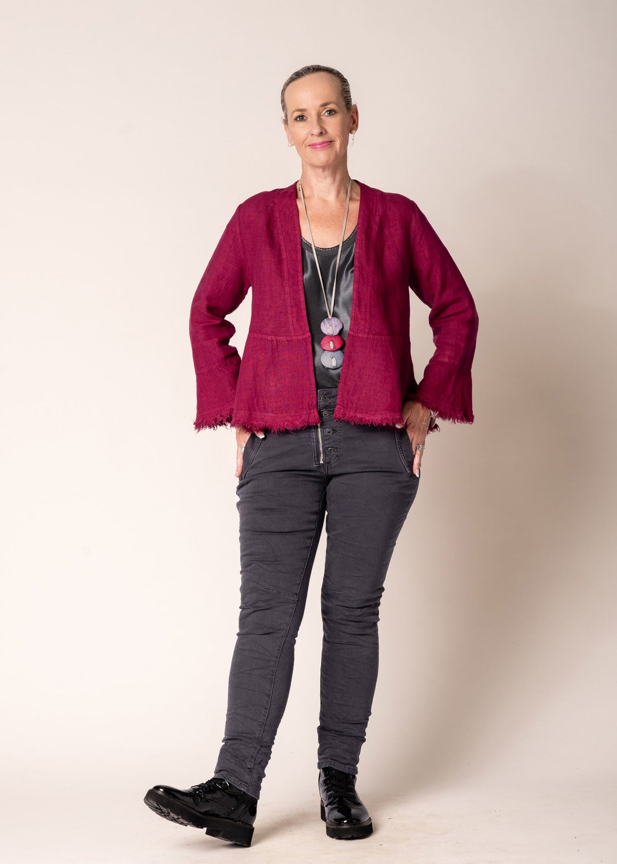 Imagine Fashion - ‘Katrina’ Linen Top/Jacket - Mulberry Wine