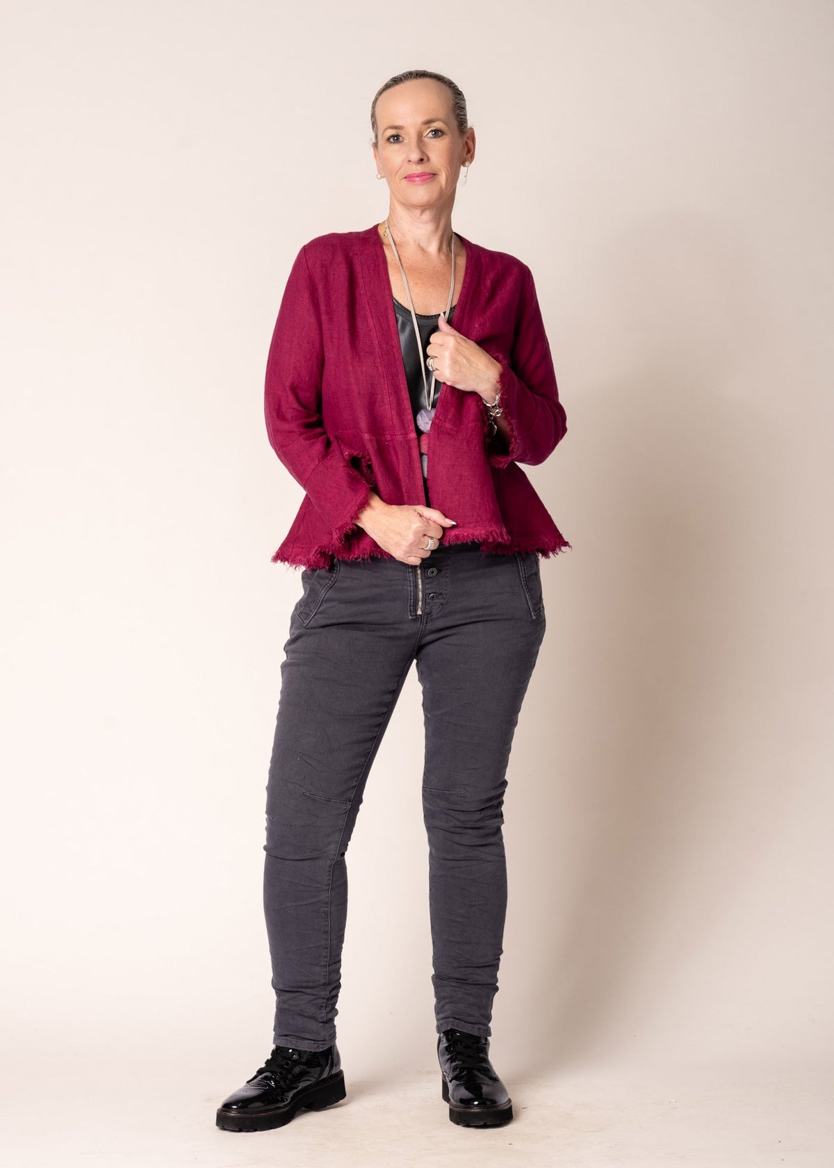 Imagine Fashion - ‘Katrina’ Linen Top/Jacket - Mulberry Wine