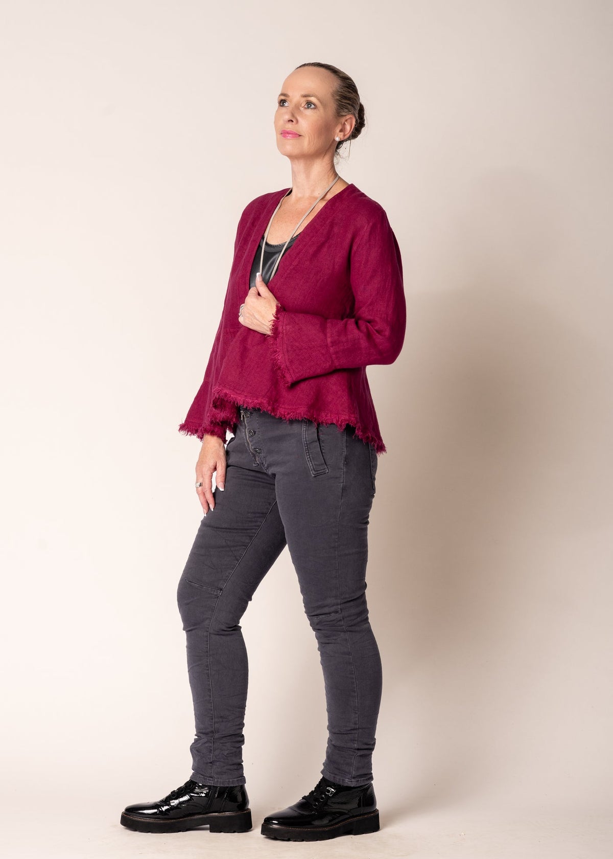 Imagine Fashion - ‘Katrina’ Linen Top/Jacket - Mulberry Wine