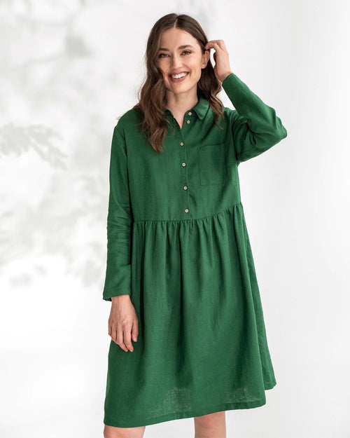 Lithuanian Linen Shirt Dress - Bottle Green