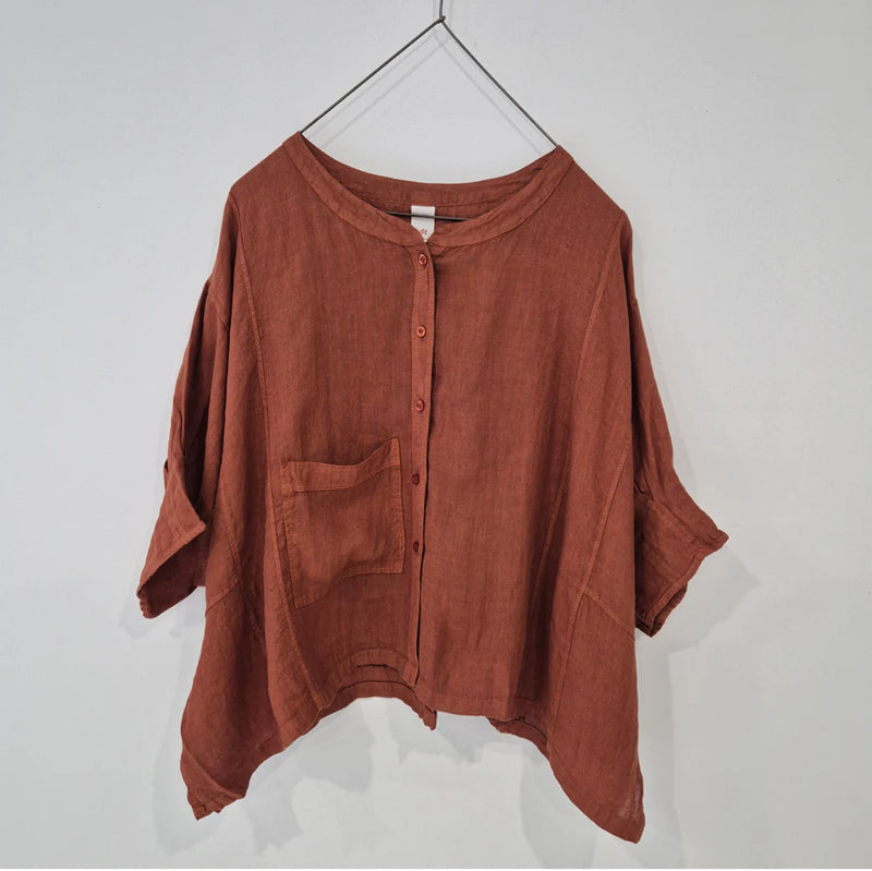 Montaigne ‘Agathe’ Short Sleeve Linen Shirt Top - One Size - Various Colours