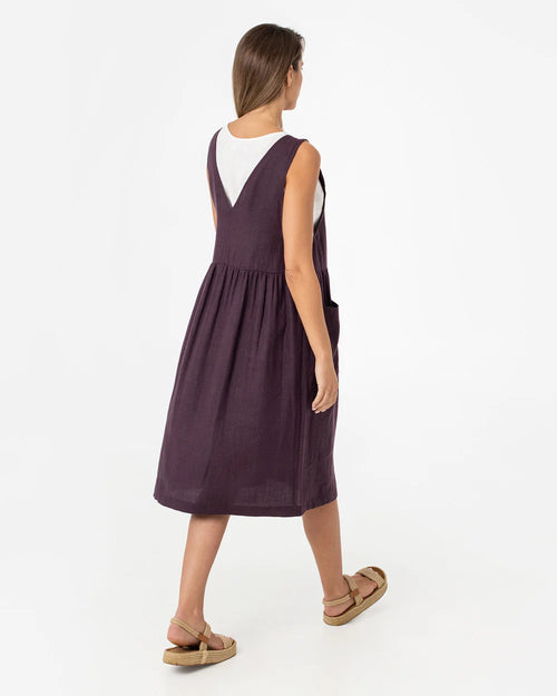 Pinafore linen dress - Dark purple