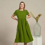 Lithuanian ‘Maria’ Linen Smock Dress - Forest Green