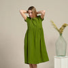 Lithuanian ‘Maria’ Linen Smock Dress - Forest Green