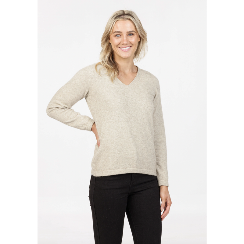 Paihamu Merino Possum Vee Plain Sweater - Natural