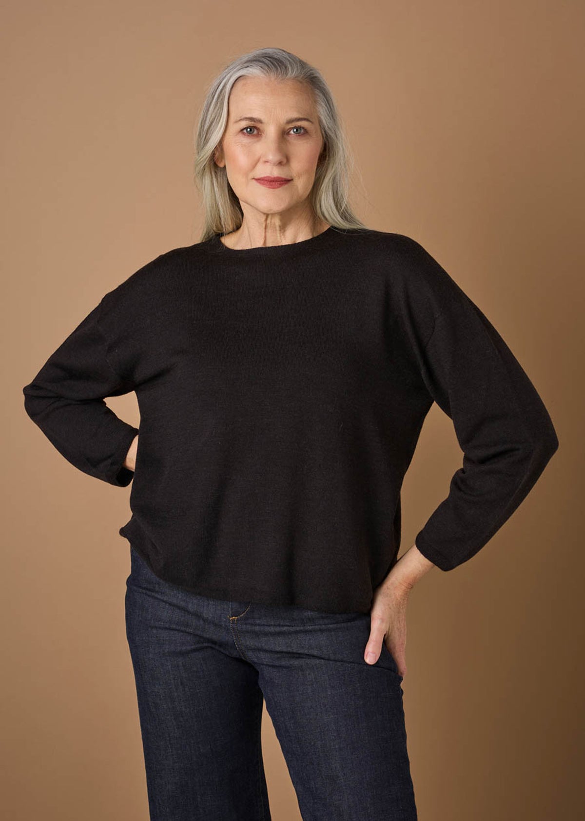 UIMI ‘Adele’ Jersey Crew Boxy Australian Merino Jumper - Liquorice