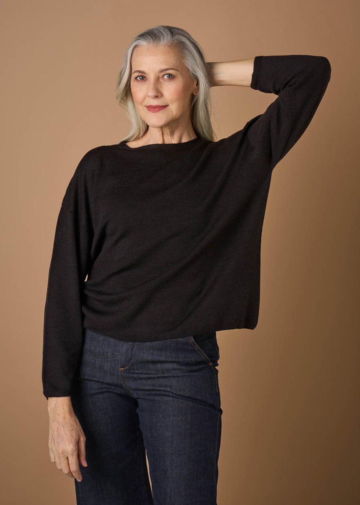 UIMI ‘Adele’ Jersey Crew Boxy Australian Merino Jumper - Liquorice