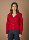 UIMI ‘Agnes’ Jersey V Neck Australian Merino Cardigan - Poppy