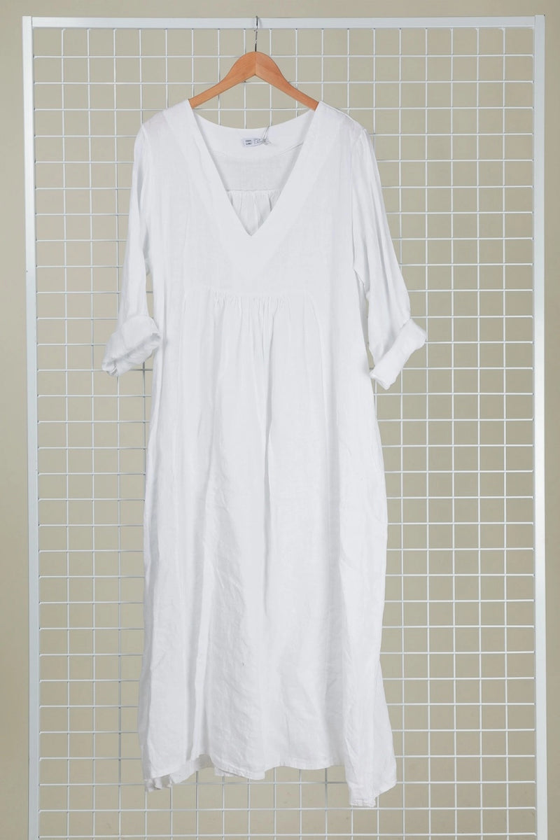 Italian ‘Tasha’ Thick Linen V Neck Dress - Various Colours