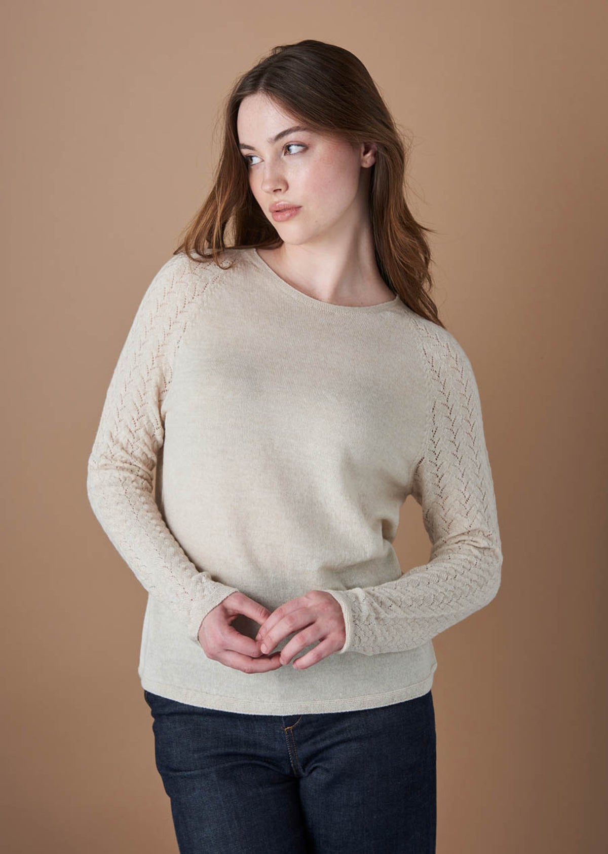 UIMI ‘Blair’ Lace Raglan Sleeve Australian Merino Top - Antique