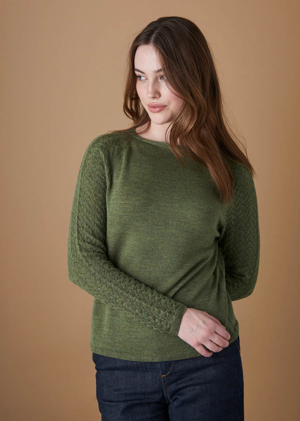UIMI ‘Blair’ Lace Raglan Sleeve Australian Merino Top - Fern - LAST ONE - Size S