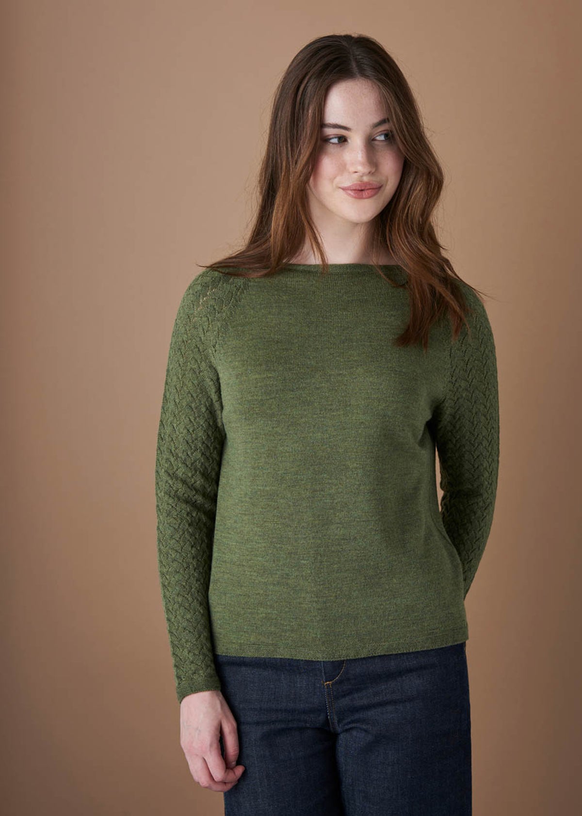UIMI ‘Blair’ Lace Raglan Sleeve Australian Merino Top - Fern - LAST ONE - Size S