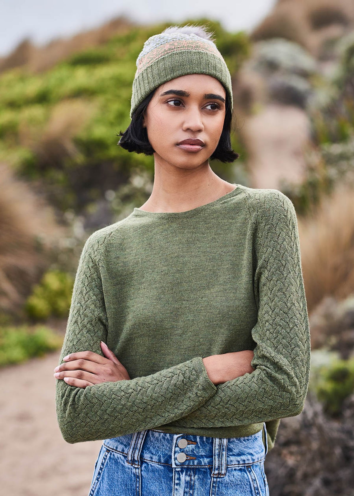 UIMI ‘Blair’ Lace Raglan Sleeve Australian Merino Top - Fern - LAST ONE - Size S
