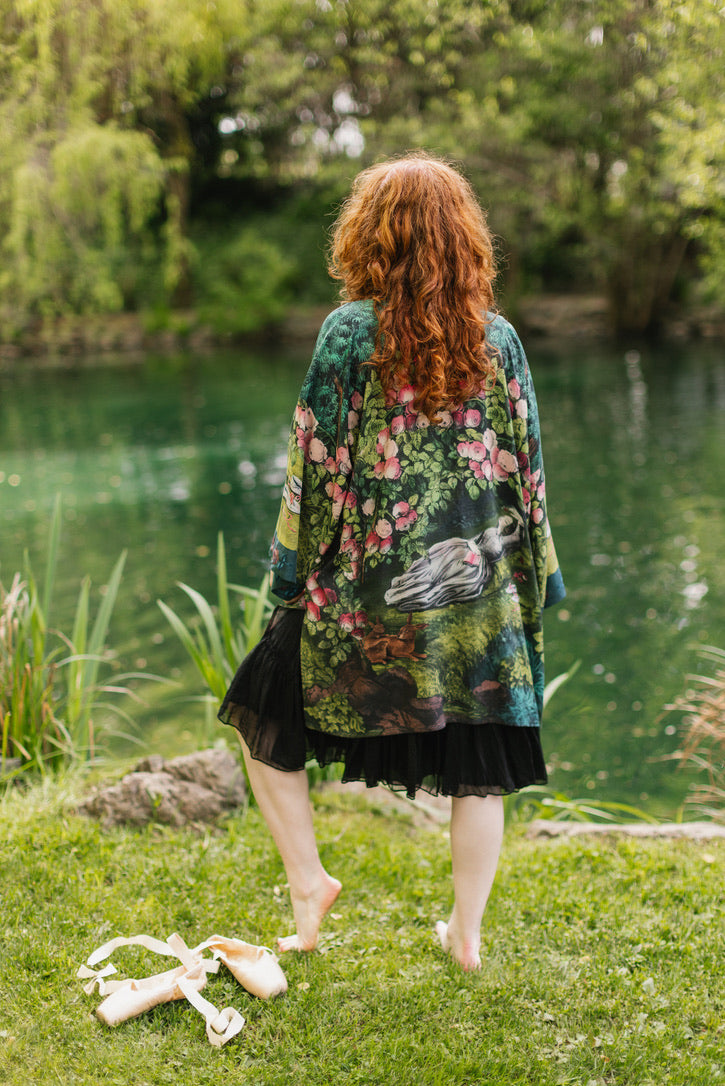 Market Of Stars - The Daydreamer - Matinée Cropped Duster Kimono - Florals & Rabbits