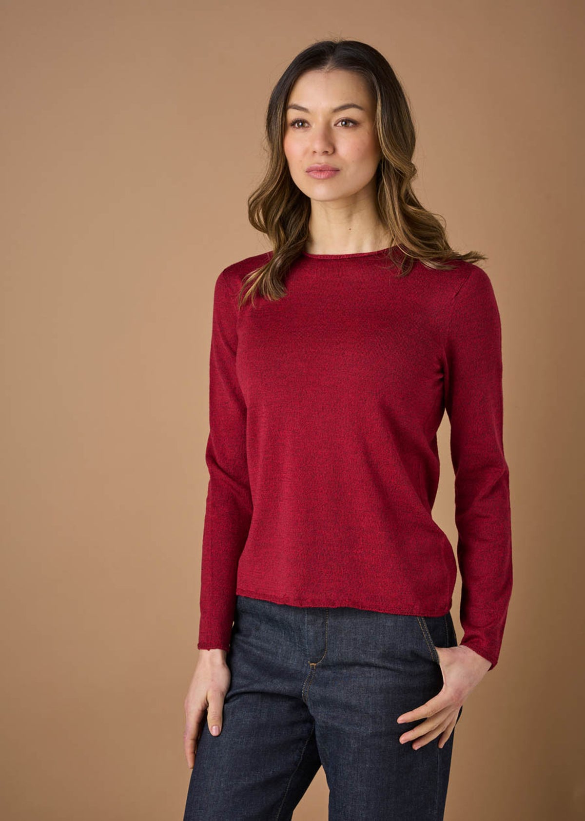 UIMI - ‘Phoebe’ Fine Jersey Crew Top - Ruby