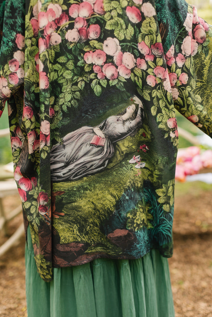 Market Of Stars - The Daydreamer - Matinée Cropped Duster Kimono - Florals & Rabbits