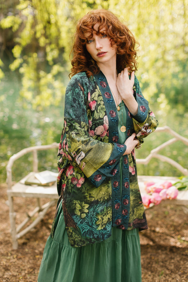 Market Of Stars - The Daydreamer - Matinée Cropped Duster Kimono - Florals & Rabbits