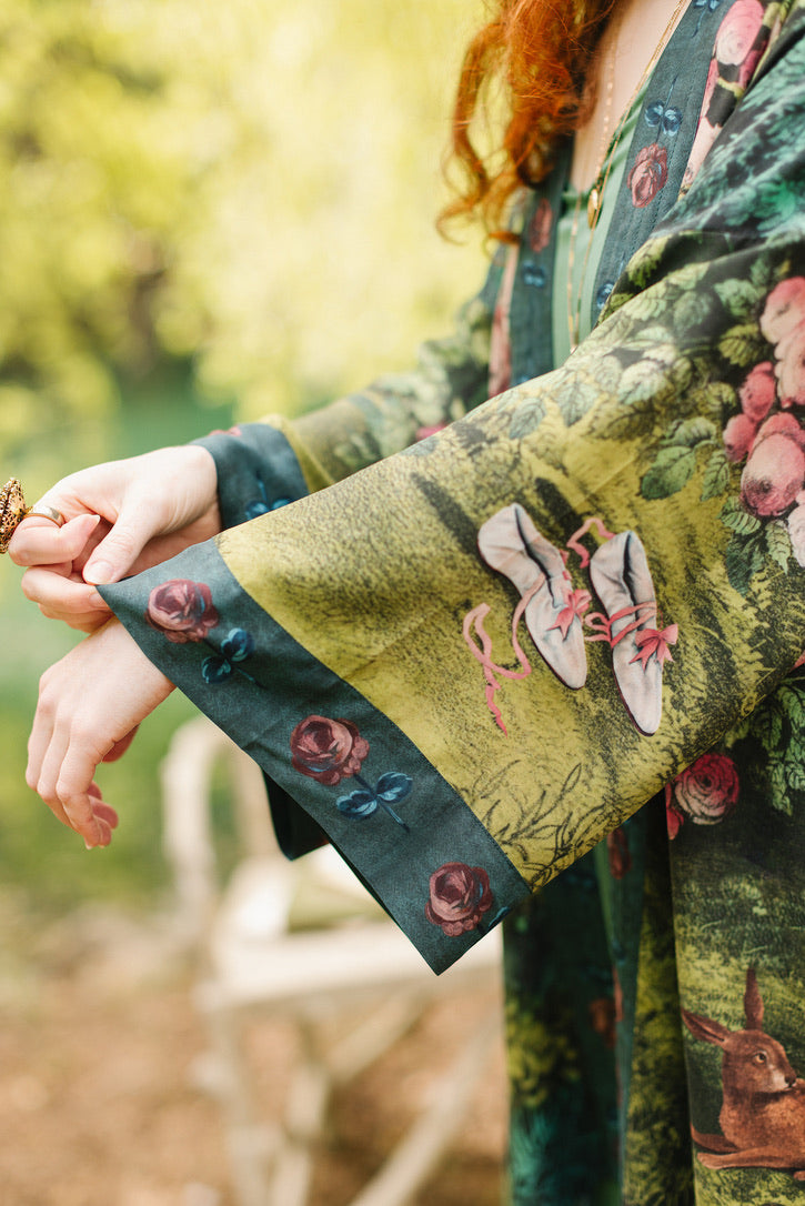 Market Of Stars - The Daydreamer - Matinée Cropped Duster Kimono - Florals & Rabbits