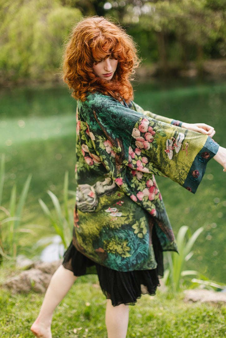 Market Of Stars - The Daydreamer - Matinée Cropped Duster Kimono - Florals & Rabbits