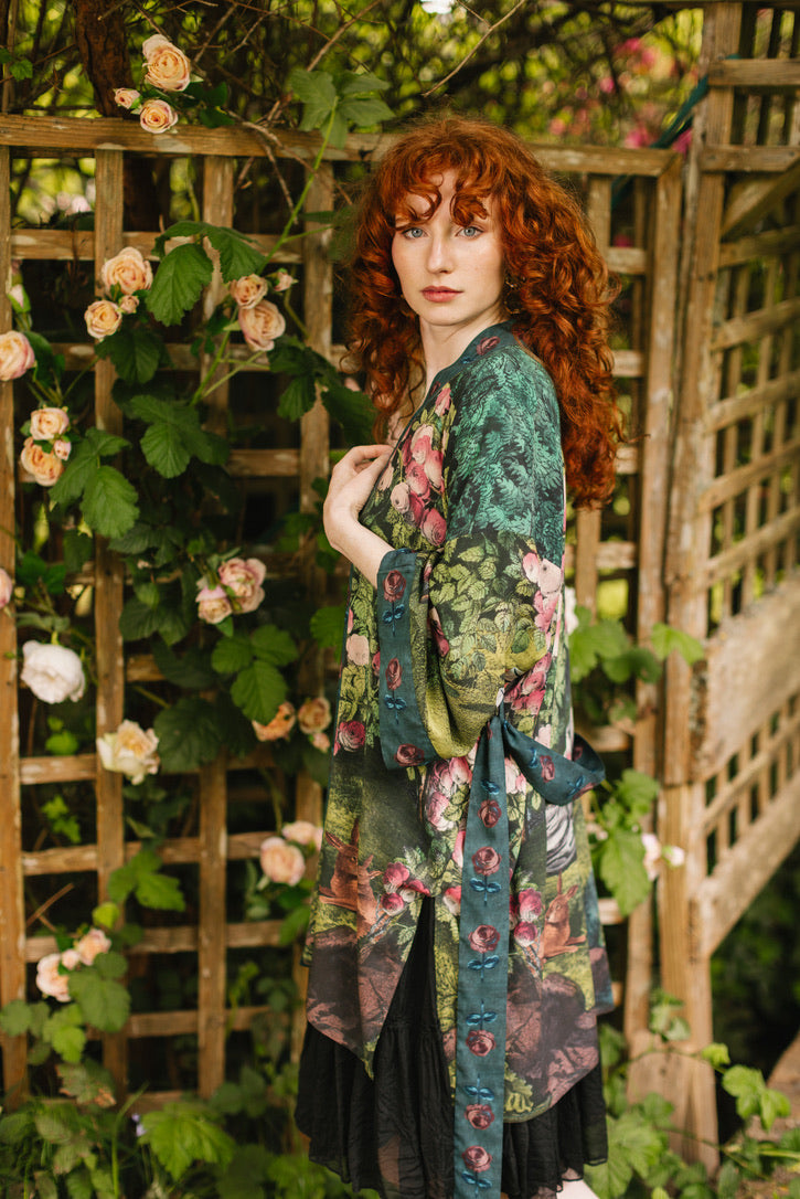 Market Of Stars - The Daydreamer - Matinée Cropped Duster Kimono - Florals & Rabbits
