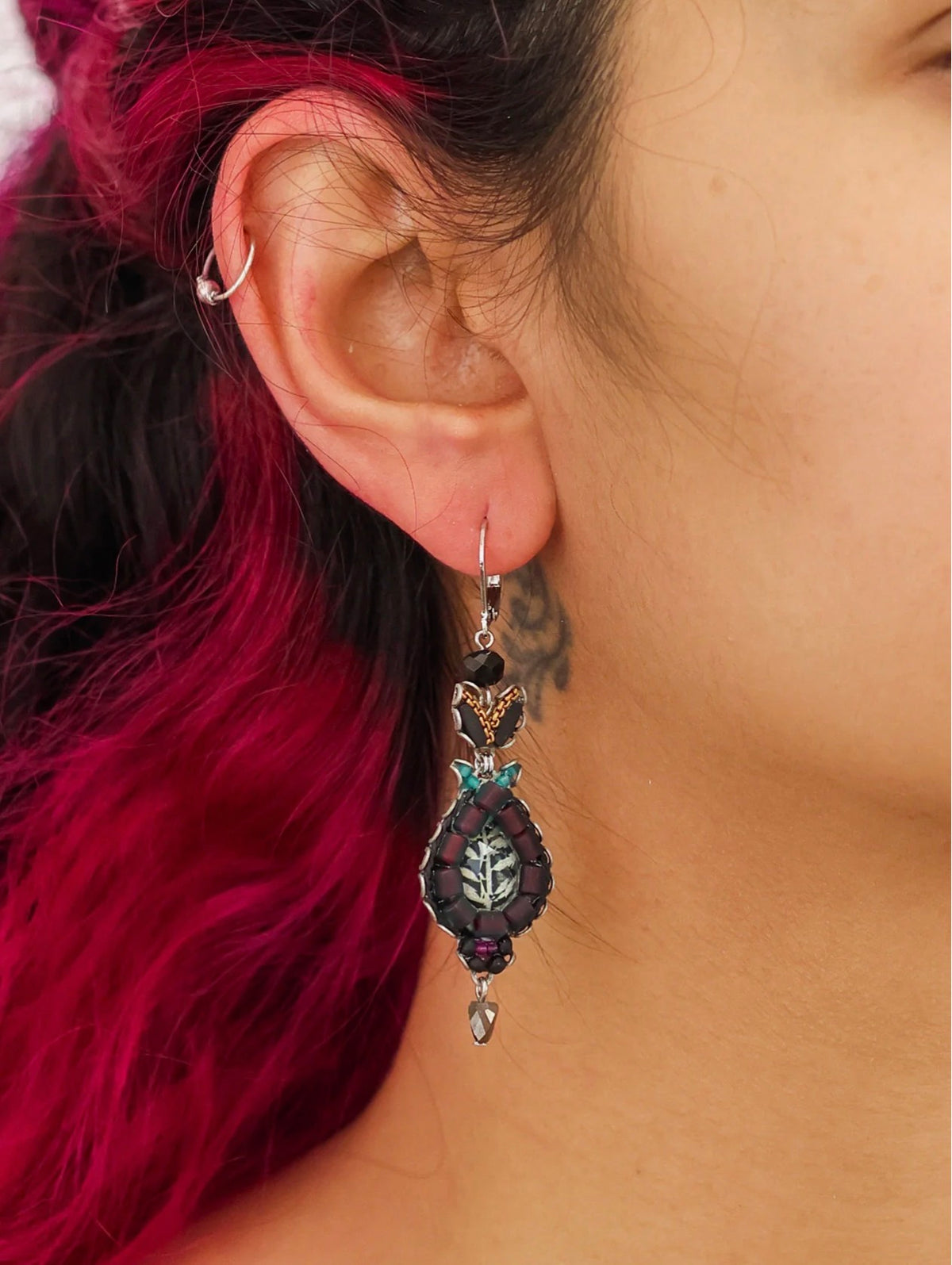 AYALA BAR - Beaded Drop Earrings - Obsidian Black Ink