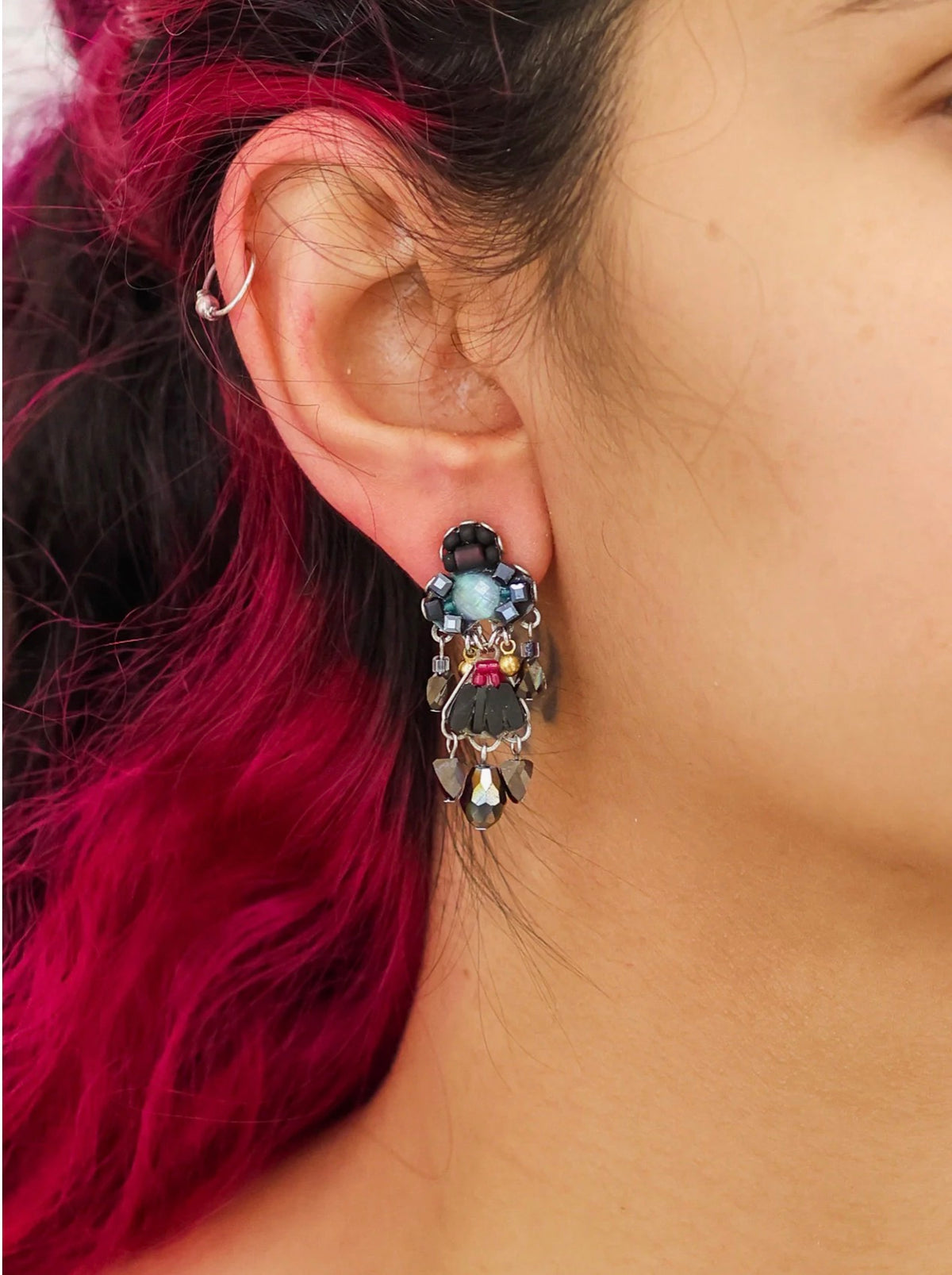 AYALA BAR - Beaded Drop Earrings - Obsidian Black Ebony