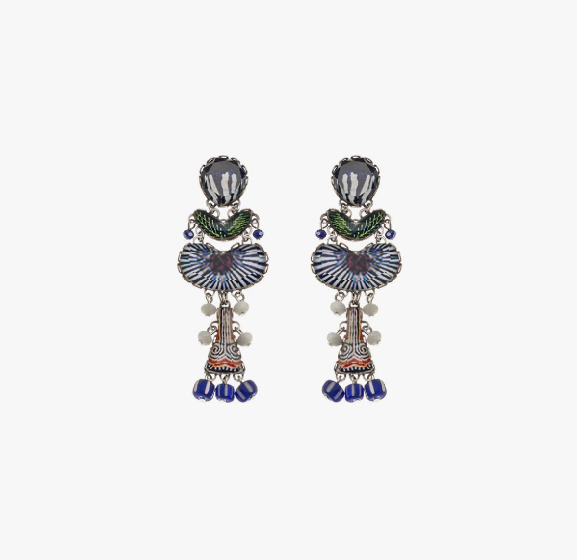 AYALABAR - Long Glass Earrings - Blue Domes Paros