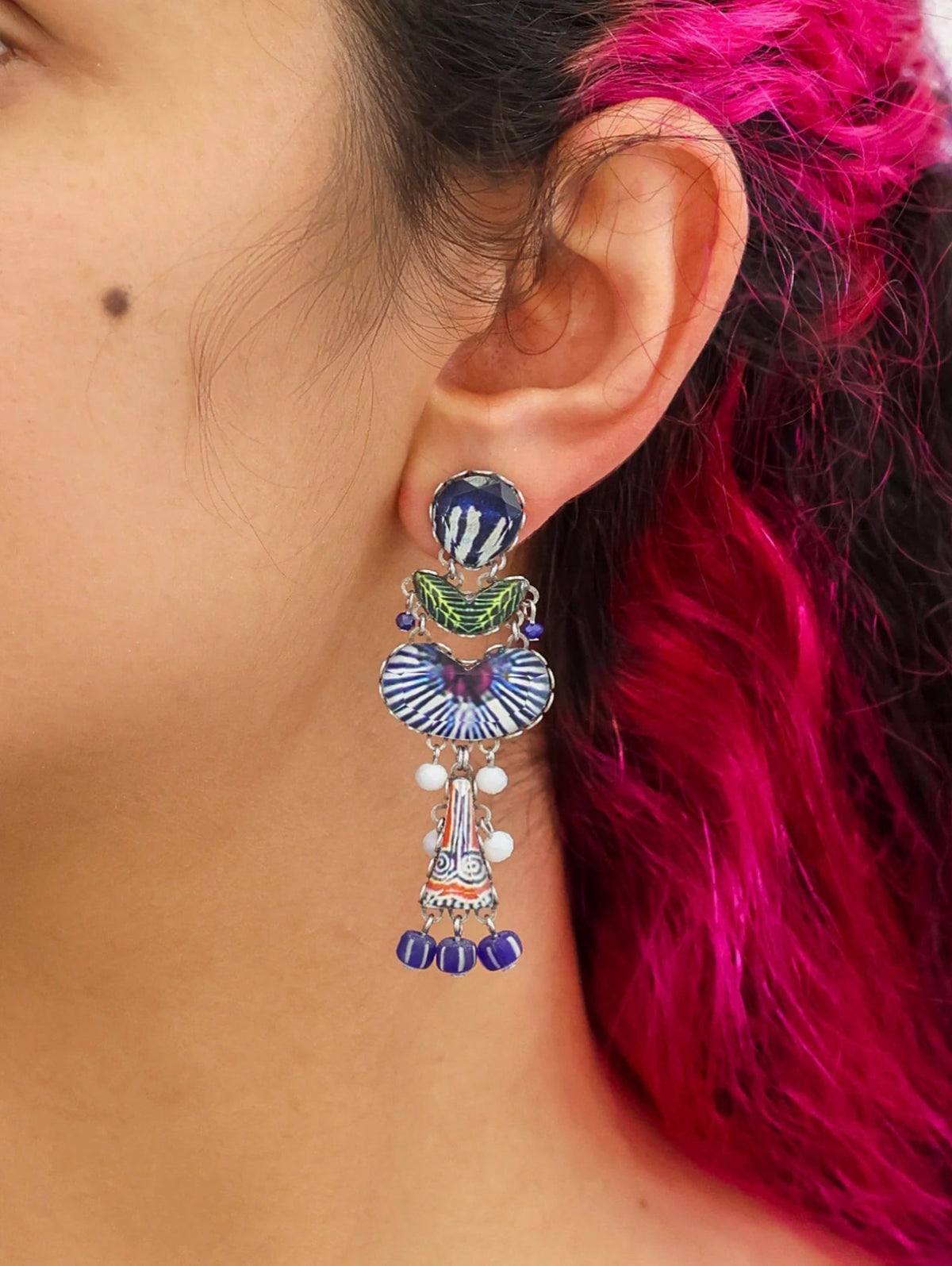 AYALA BAR - Long Glass Earrings - Blue Domes Paros