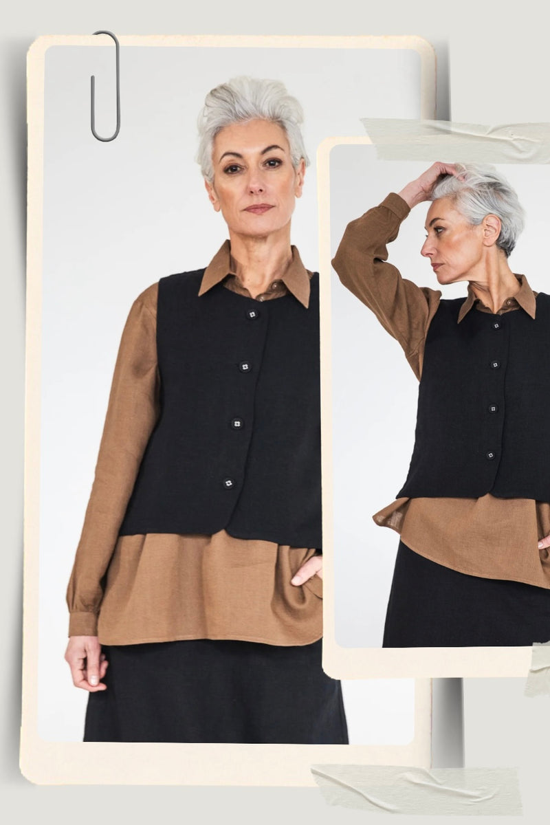 Eva’s Sunday - Shelby - European Linen Vest Jacket - Black