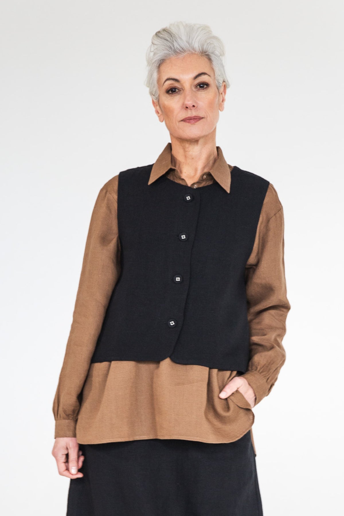 Eva’s Sunday - Shelby - European Linen Vest Jacket - Black