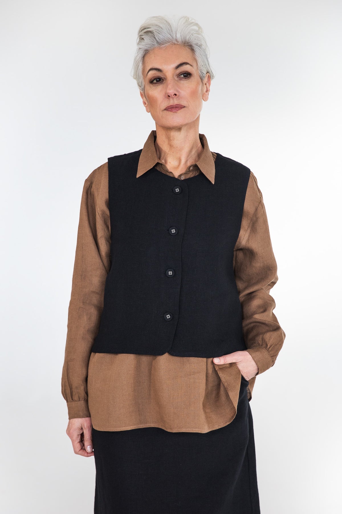 Eva’s Sunday - Shelby - European Linen Vest Jacket - Black