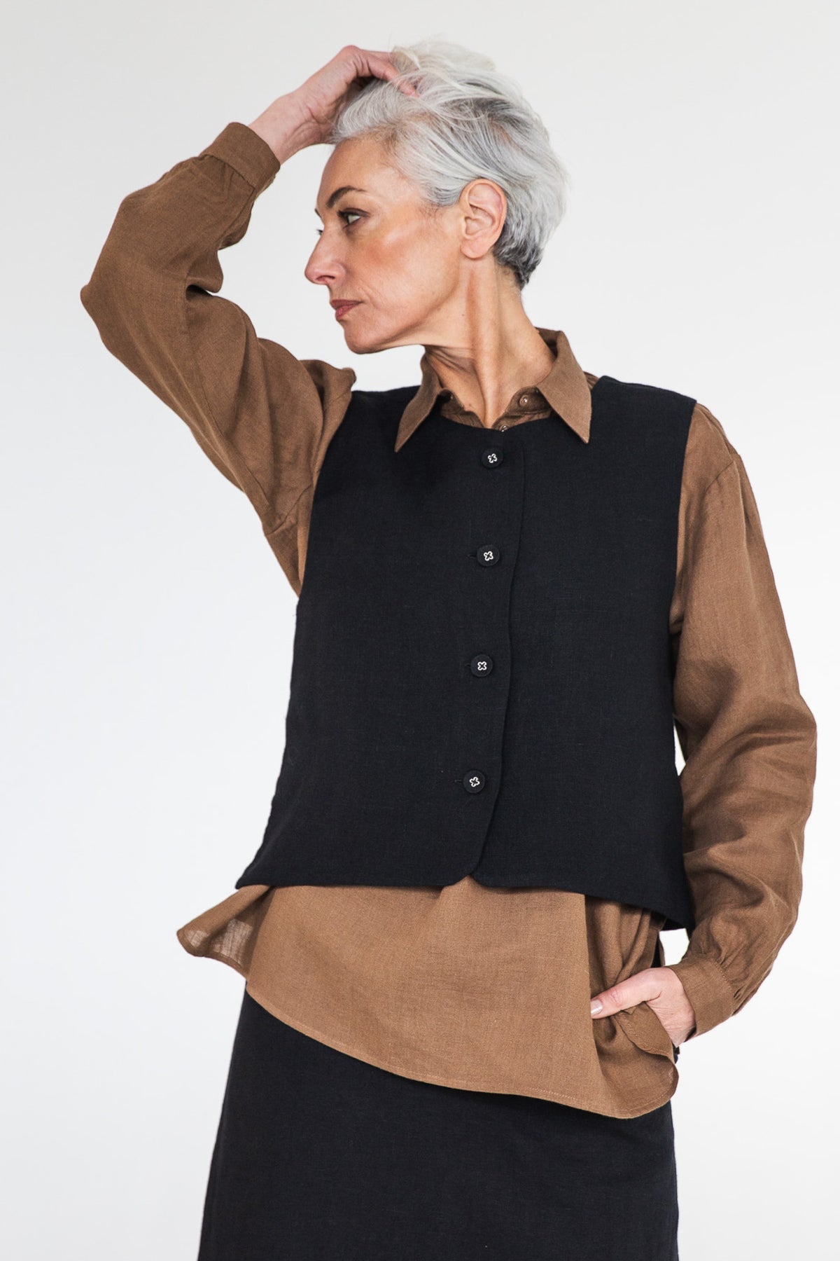 Eva’s Sunday - Shelby - European Linen Vest Jacket - Black