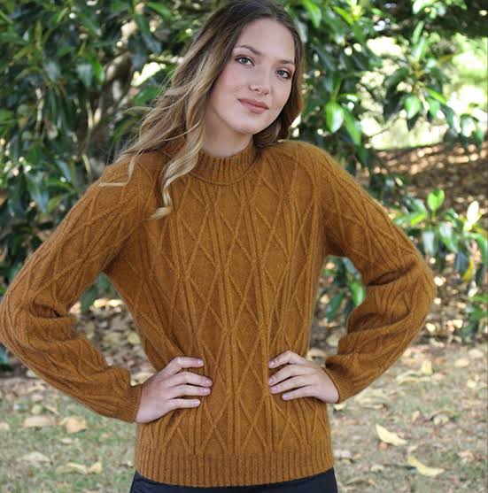 Lothlorian - Possum Merino Cable Bell Sleeve Jumper - Gold