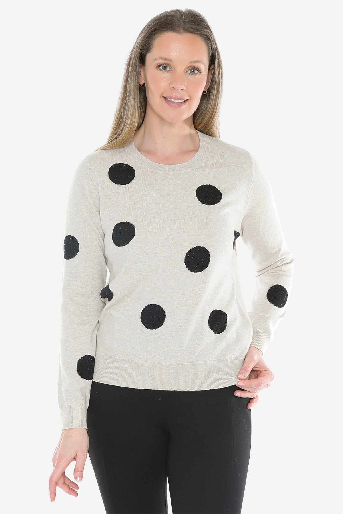 JUMP Clothing Diamanté Spot Pullover - Stone Marl