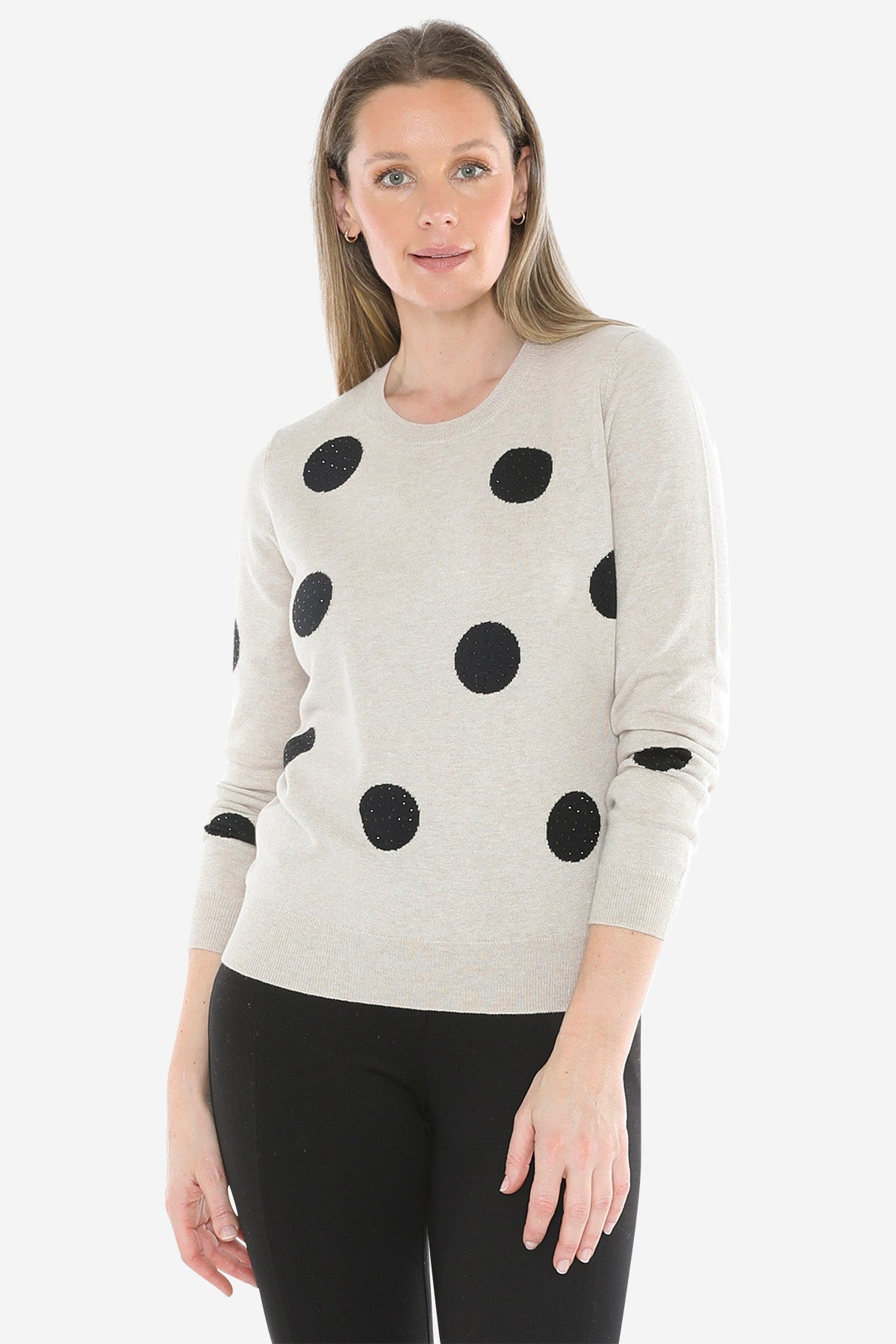 JUMP Clothing Diamanté Spot Pullover - Stone Marl
