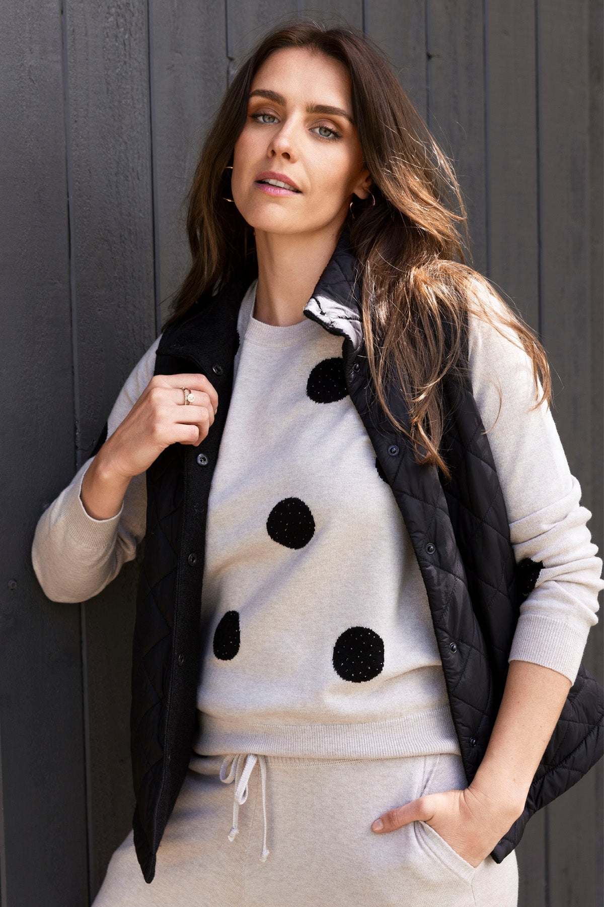 JUMP Clothing Diamanté Spot Pullover - Stone Marl